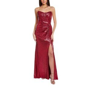 Rene Ruiz Collection Draped Strapless Sequin Gown
